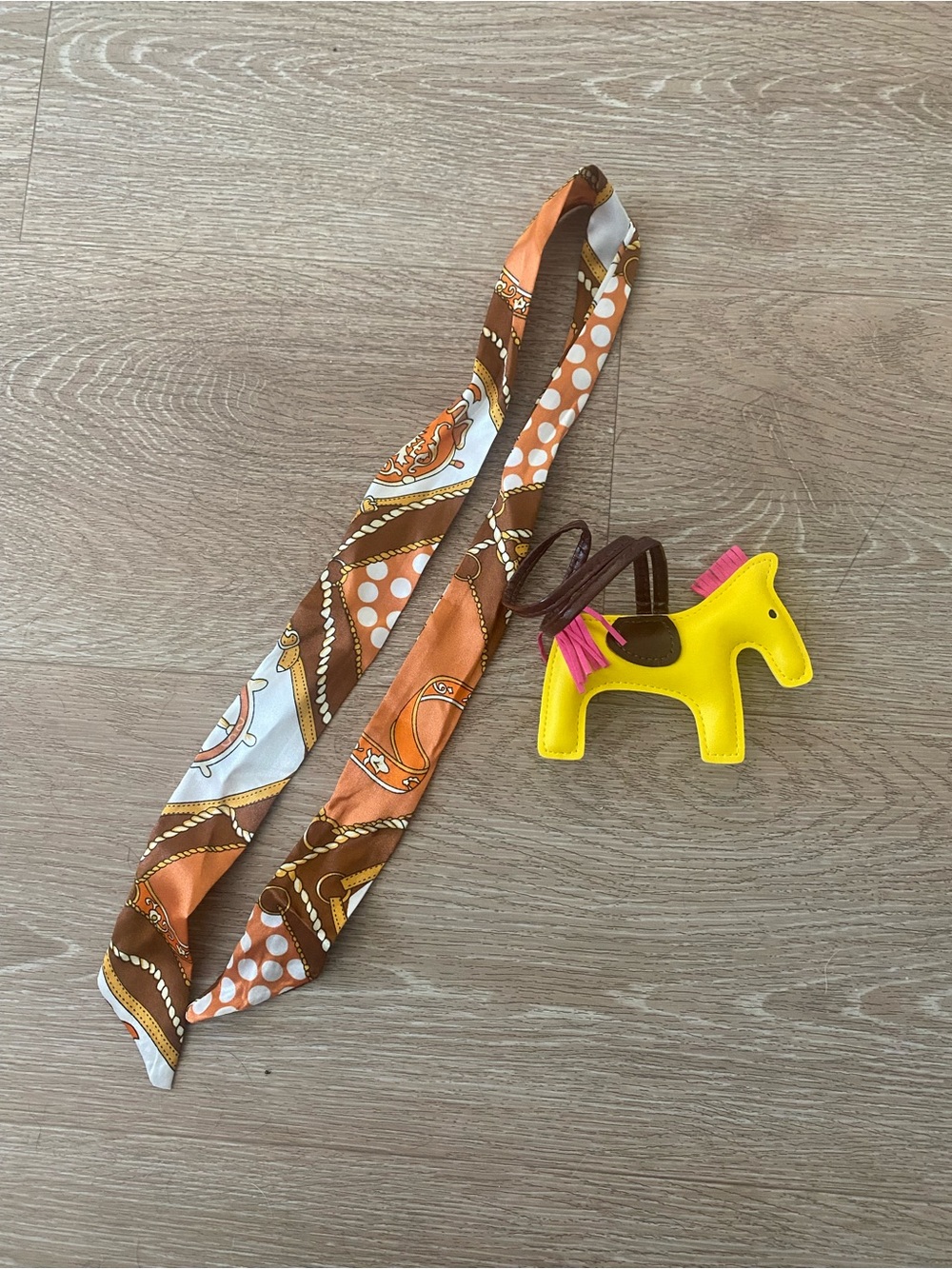 Horse charm and twilly wrap handle bag